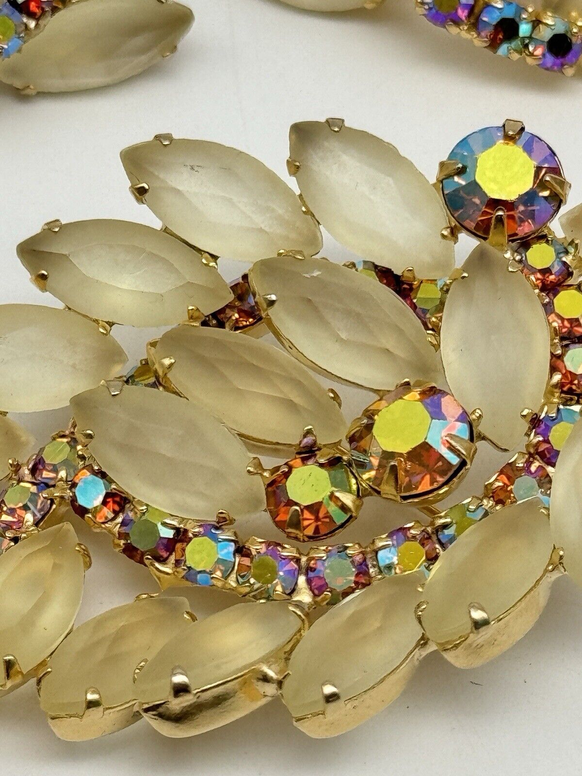 Vintage JULIANA Style Brooch + Earrings Frosted Faceted Rhinestones AB Accents