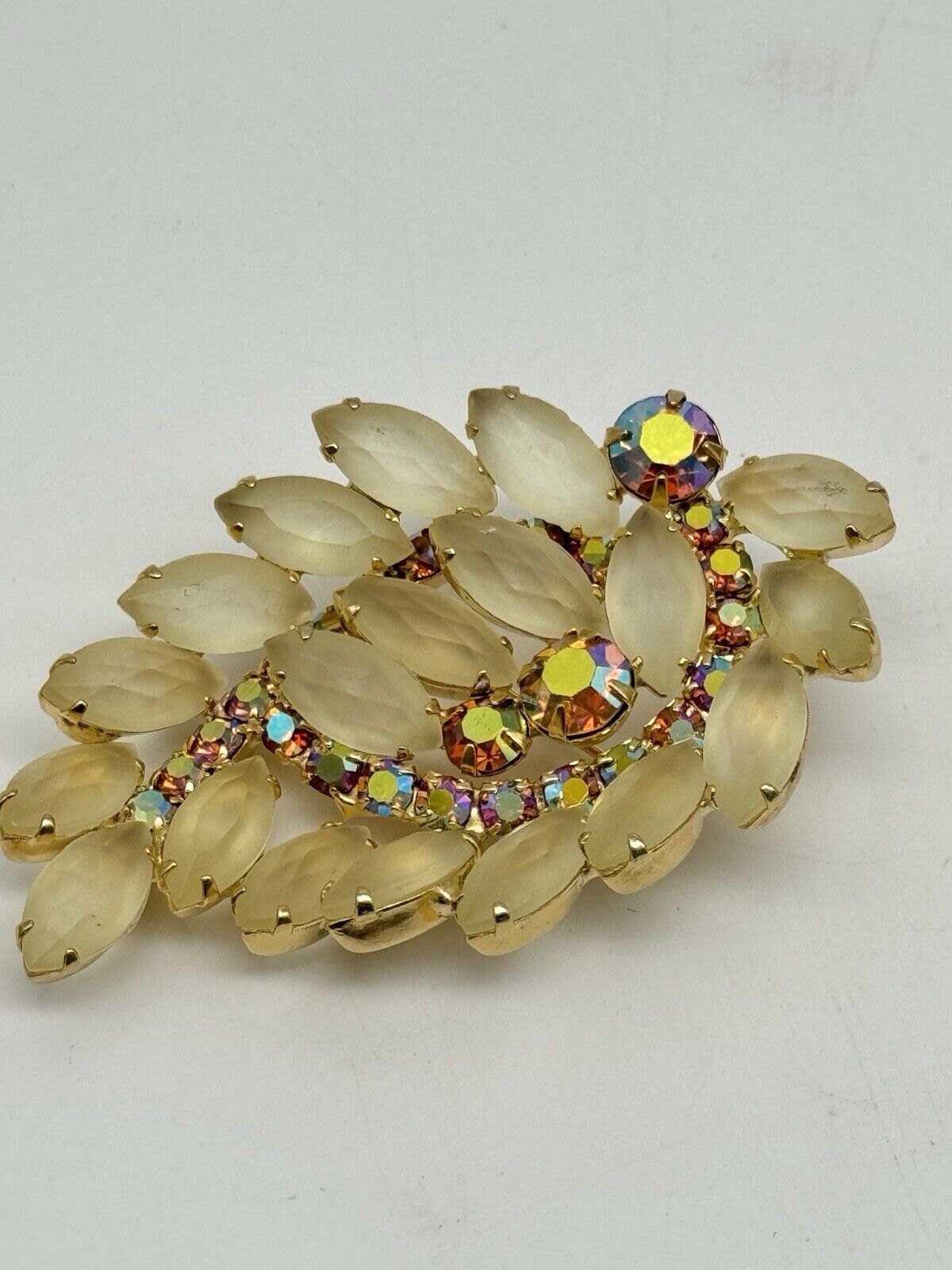 Vintage JULIANA Style Brooch + Earrings Frosted Faceted Rhinestones AB Accents