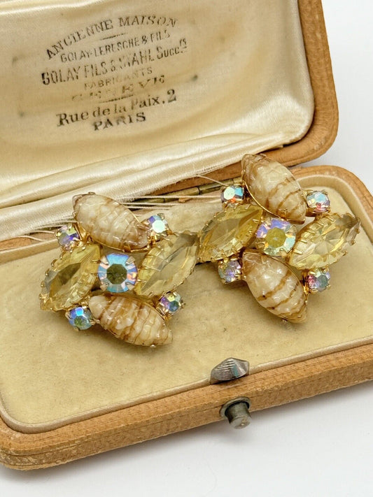 Vintage Pressed Glass Rhinestone AB Earrings