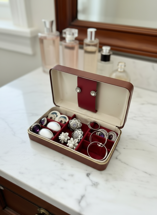 Vintage Lot Of 8 Clip-on Earrings In Old Jewelry Case