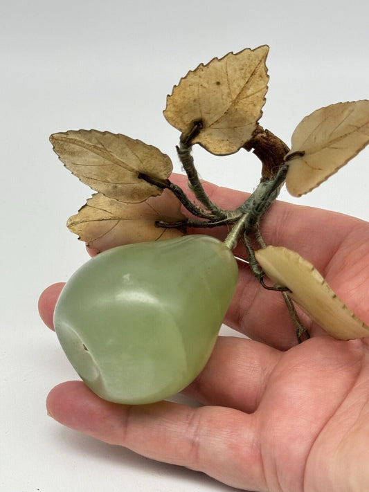 Vintage MCM Carved Jade Alabaster Stone Small Pear