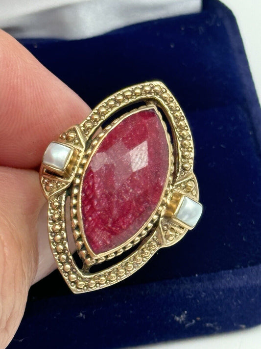 VINTAGE Nicky Butler Red Corundum Brass Ring SIGNED NB Size 8