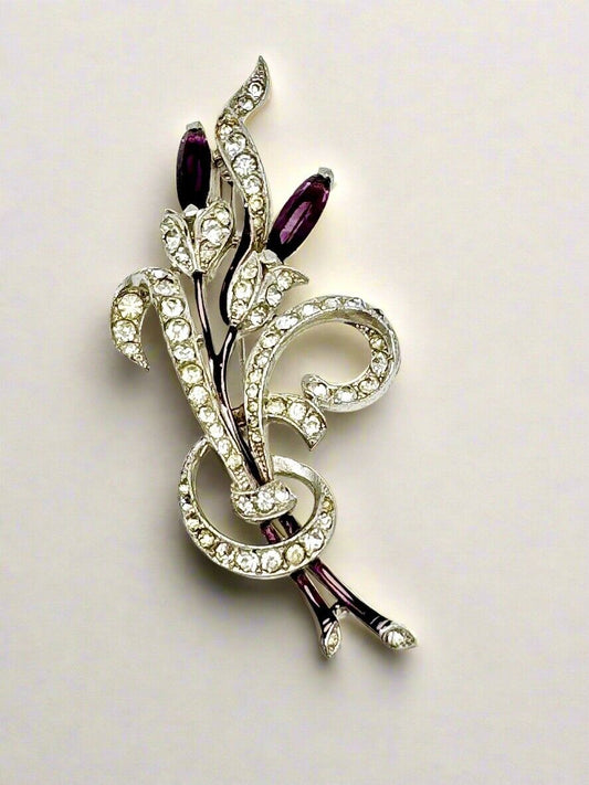 1941 Alfred Spaney Trifari “TKF” Flower Spray Brooch Purple Clear Pat Pend