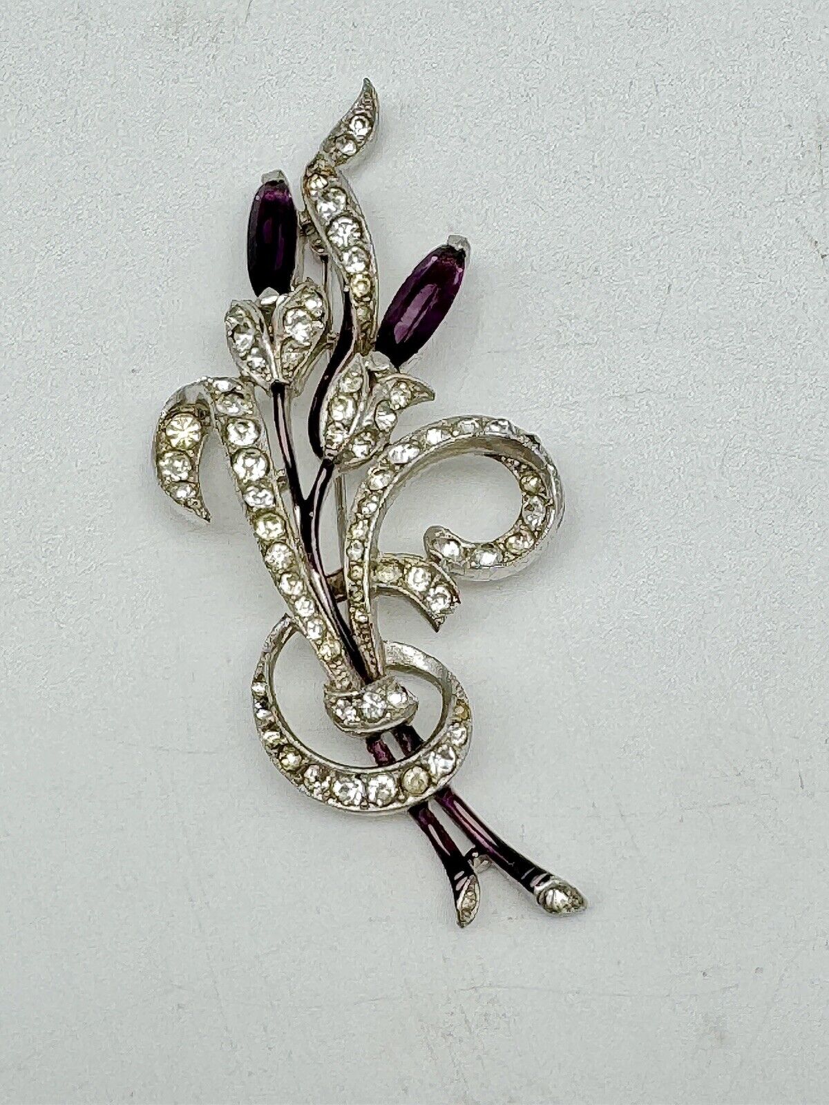 1941 Alfred Spaney Trifari “TKF” Flower Spray Brooch Purple Clear Pat Pend