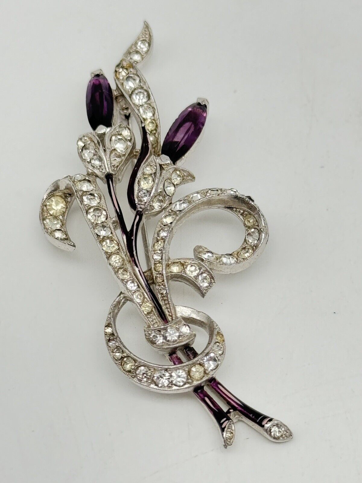 1941 Alfred Spaney Trifari “TKF” Flower Spray Brooch Purple Clear Pat Pend