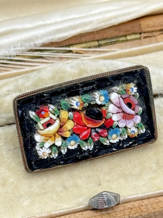 Antique Edwardian Micro Mosaic Floral Pin Made In Italy