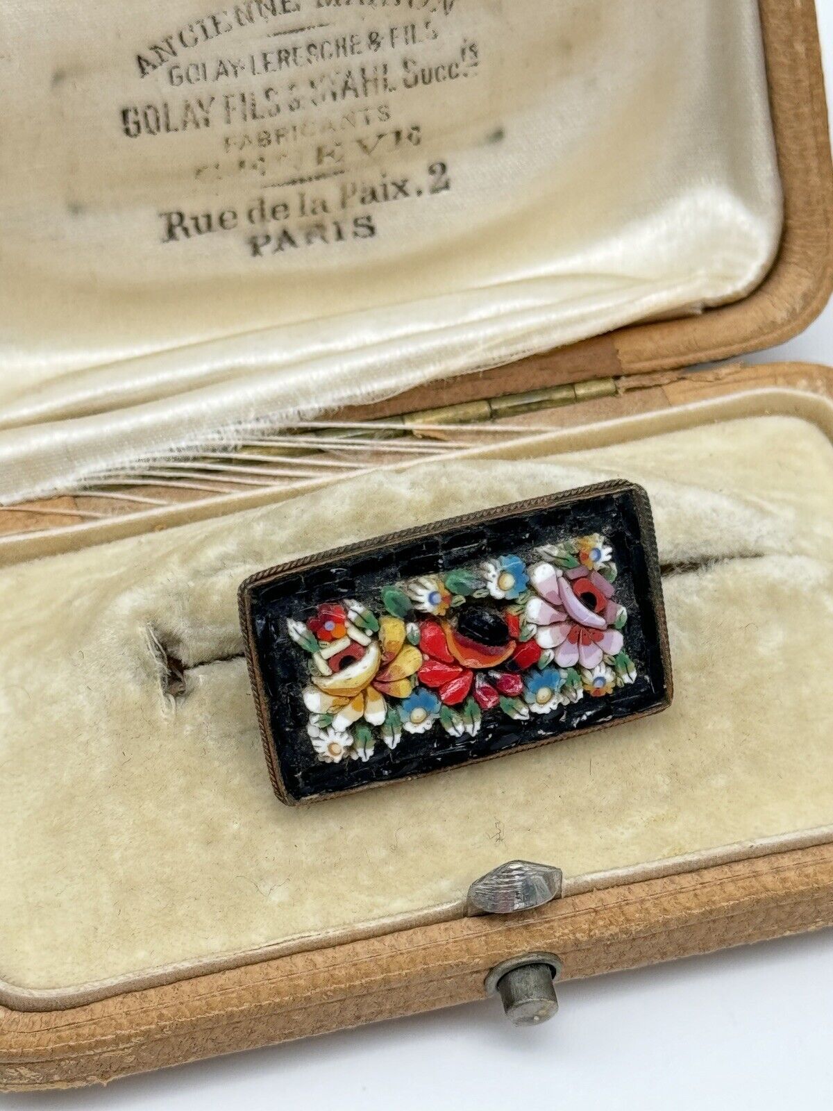 Antique Edwardian Micro Mosaic Floral Pin Made In Italy