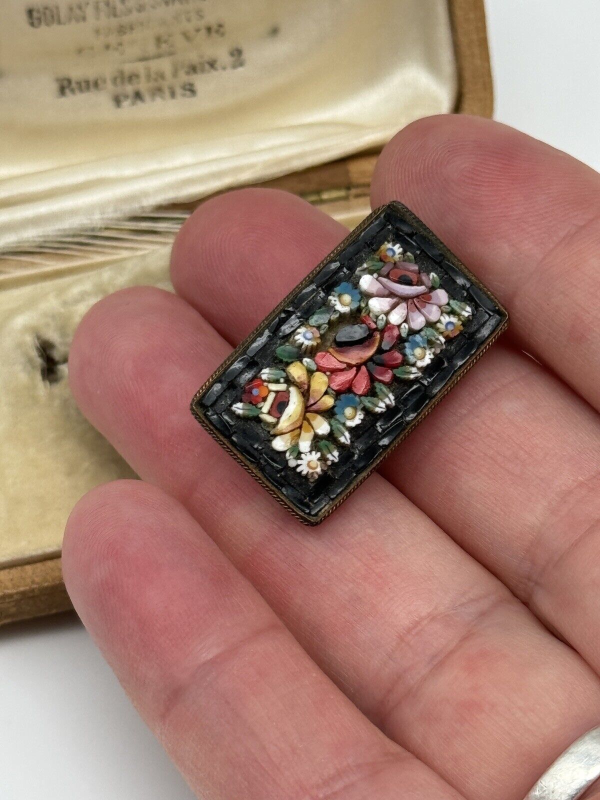 Antique Edwardian Micro Mosaic Floral Pin Made In Italy