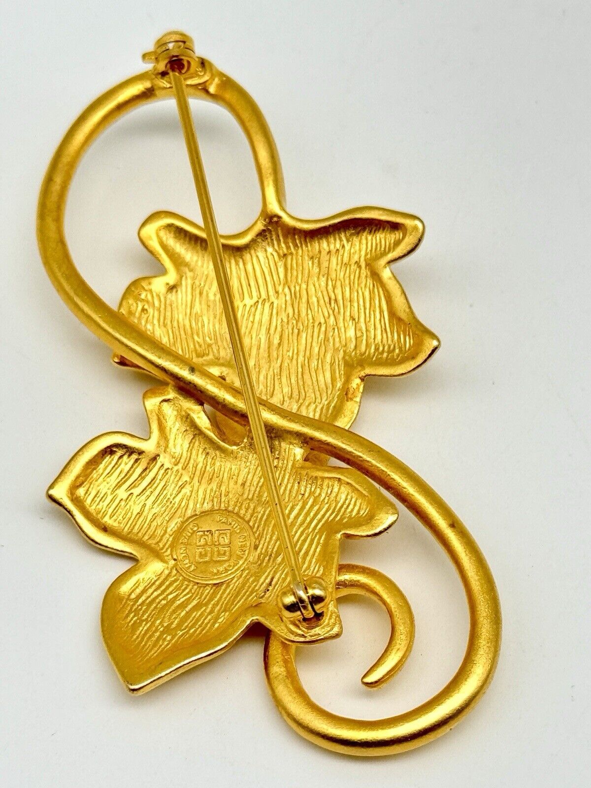 Signed GIVENCHY Vintage Modernist Wine Leave Brooch Goldtone French DESIGNER