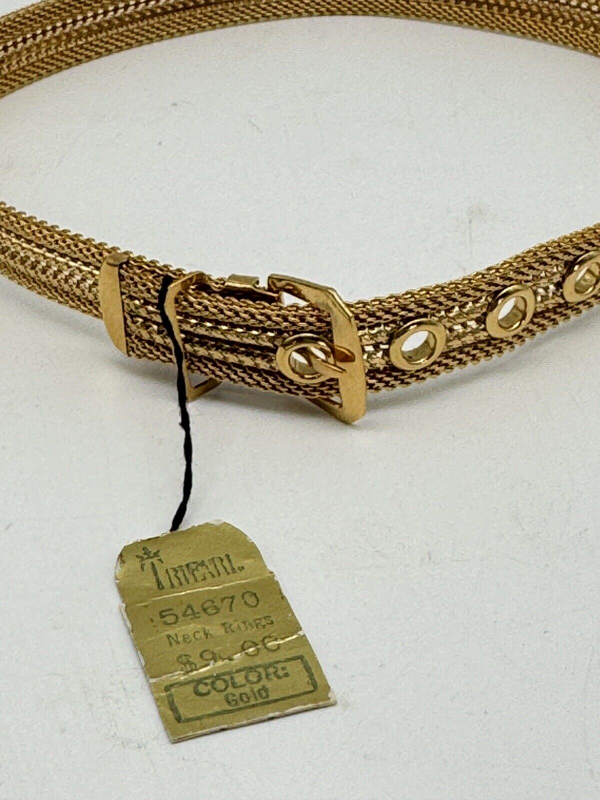 Vintage CROWN TRIFARI Goldtone Belt Buckle COLLAR Choker Necklace PAPER HANG TAG