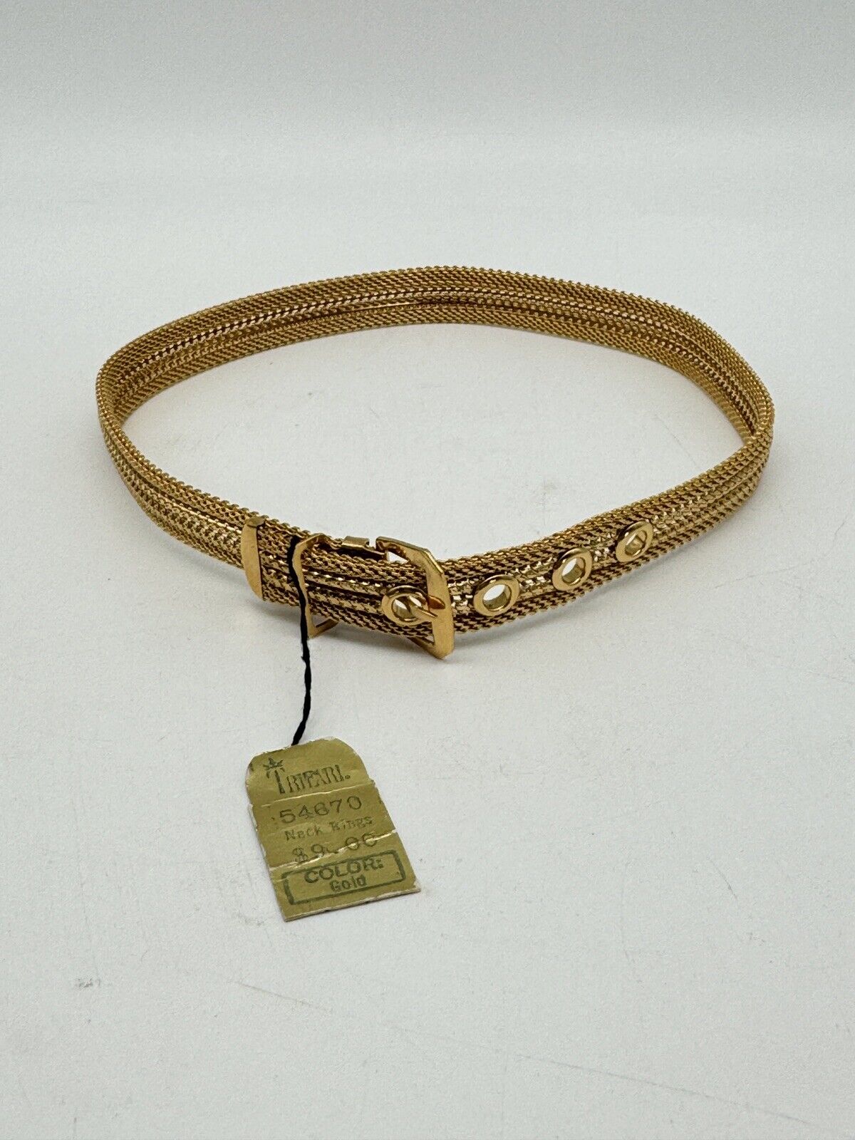 Vintage CROWN TRIFARI Goldtone Belt Buckle COLLAR Choker Necklace PAPER HANG TAG