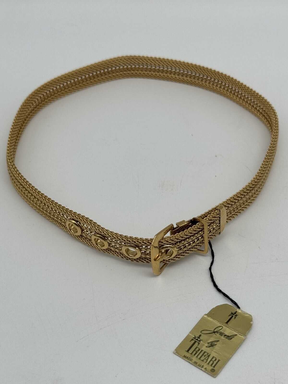 Vintage CROWN TRIFARI Goldtone Belt Buckle COLLAR Choker Necklace PAPER HANG TAG