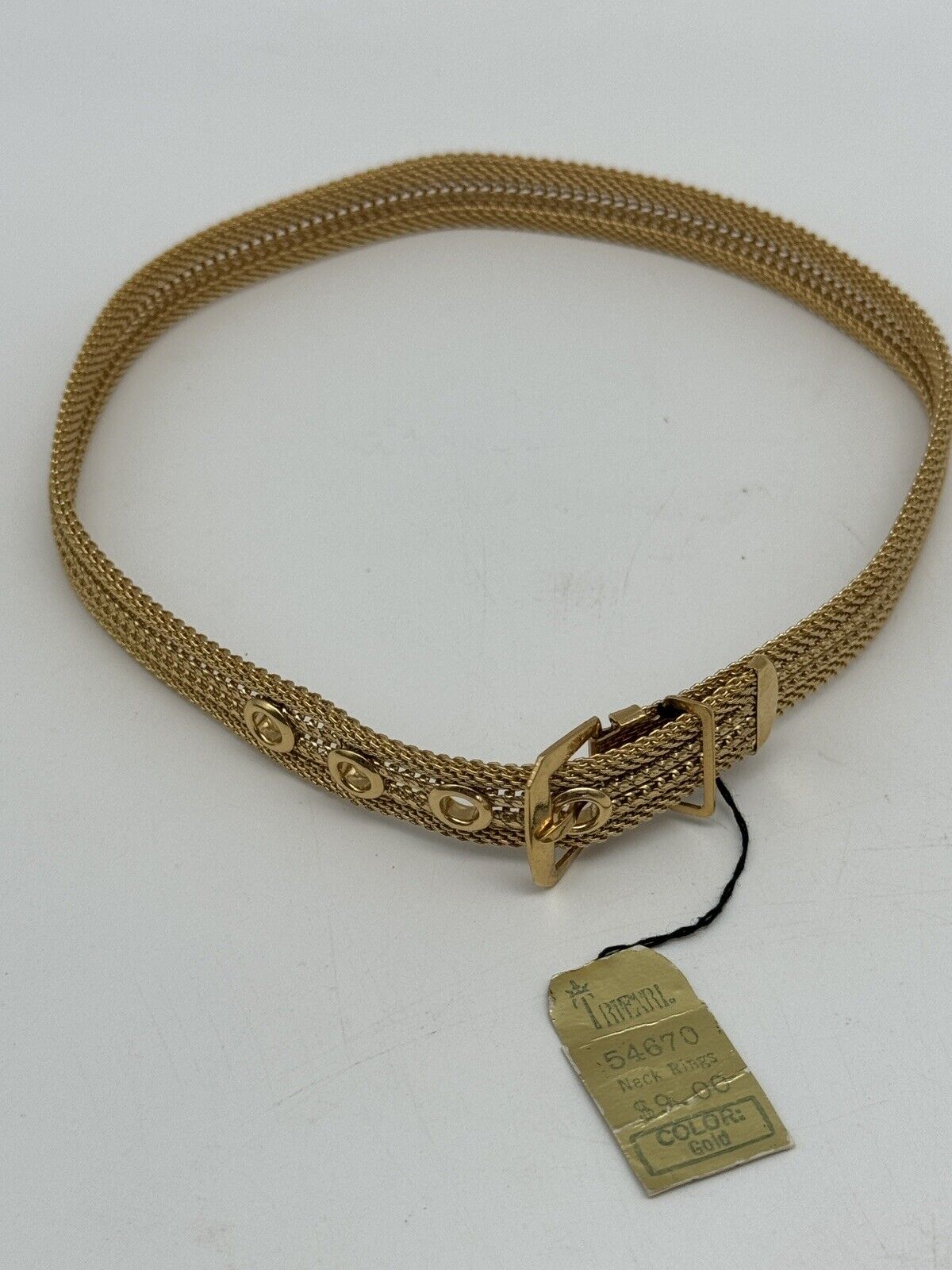 Vintage CROWN TRIFARI Goldtone Belt Buckle COLLAR Choker Necklace PAPER HANG TAG