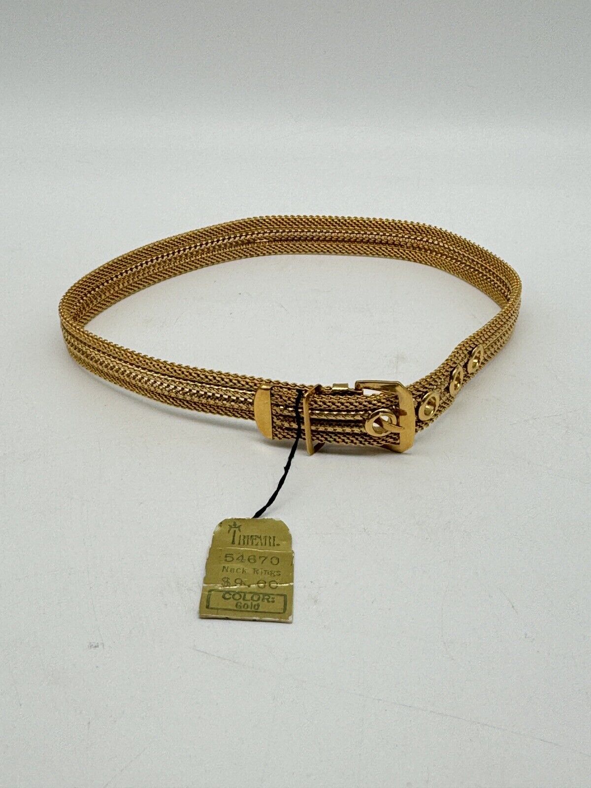 Vintage CROWN TRIFARI Goldtone Belt Buckle COLLAR Choker Necklace PAPER HANG TAG