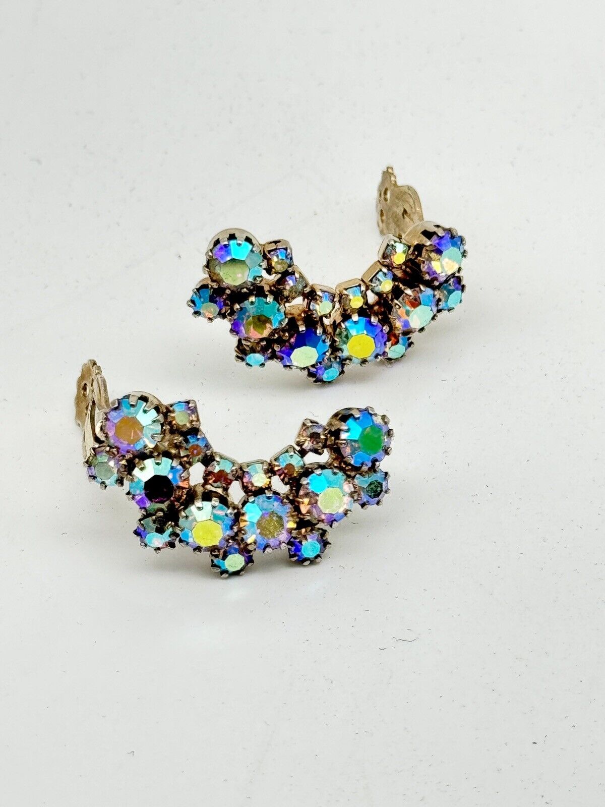 Verified JULIANE D&E  Earrings Blue Crescent AB RHINESTONE Ref #1250