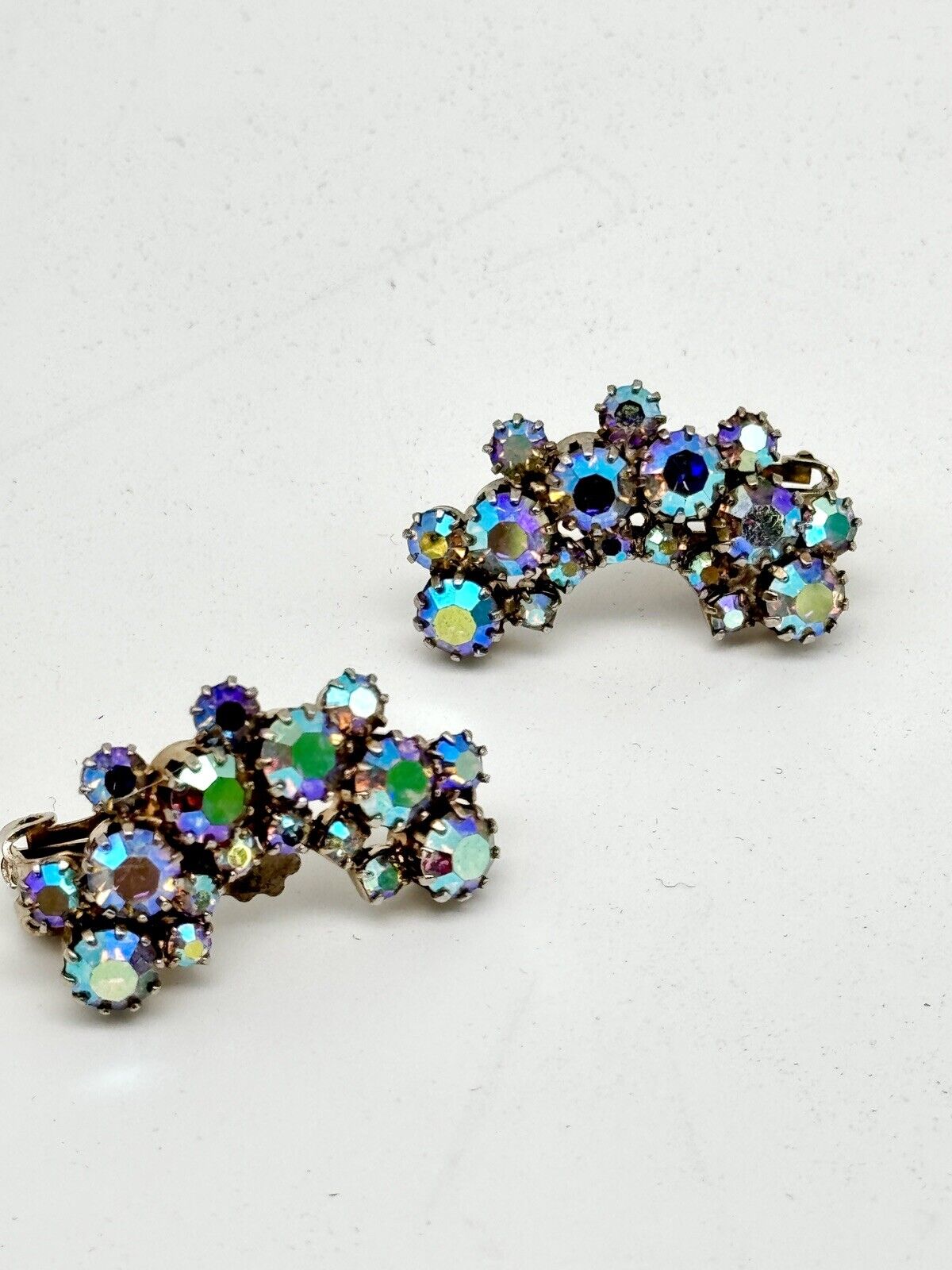 Verified JULIANE D&E  Earrings Blue Crescent AB RHINESTONE Ref #1250