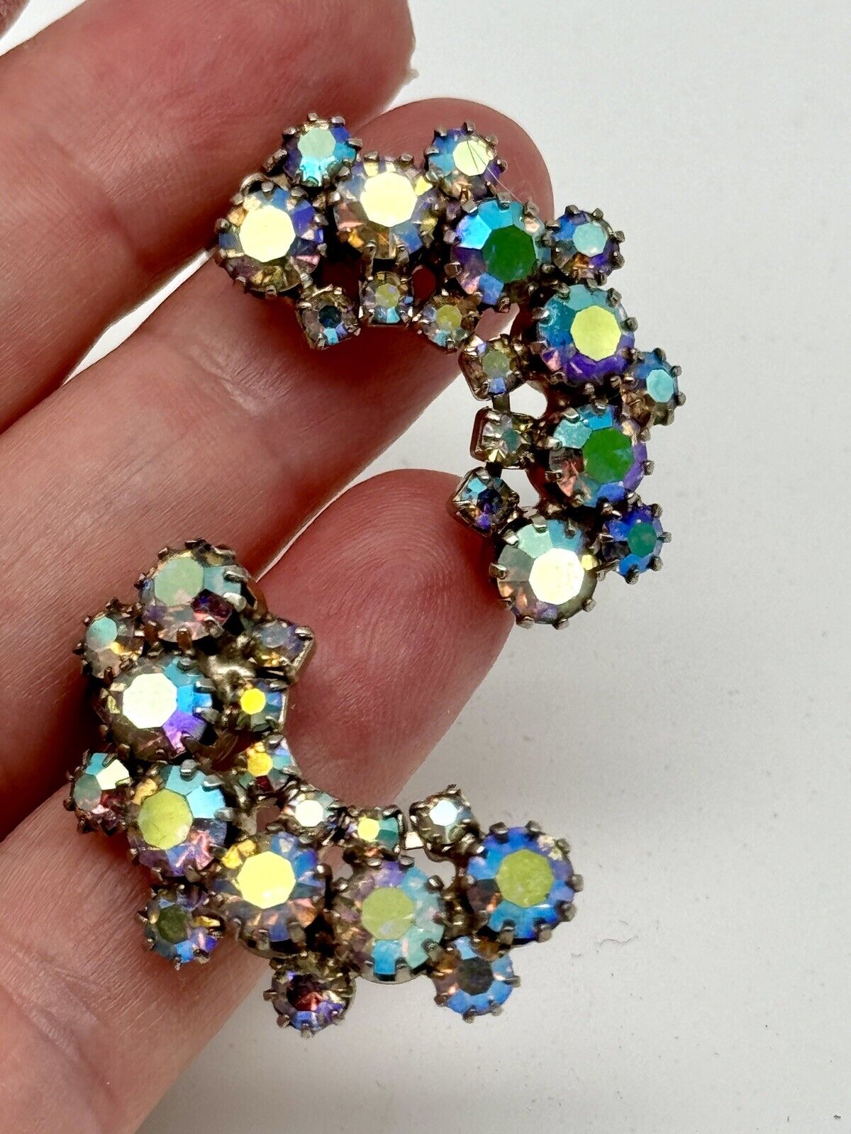 Verified JULIANE D&E  Earrings Blue Crescent AB RHINESTONE Ref #1250