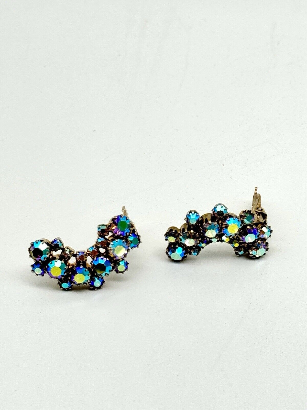 Verified JULIANE D&E  Earrings Blue Crescent AB RHINESTONE Ref #1250