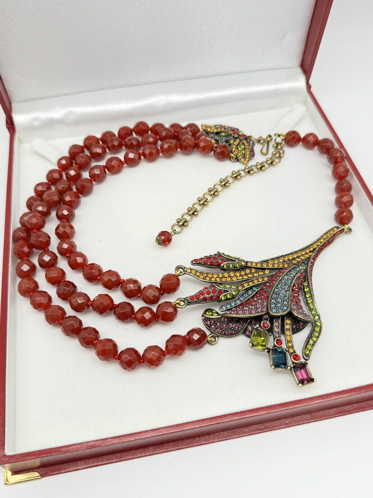 SIGNED HEIDI DAUS Lily Red Bead NECKLACE ESTATE FIND