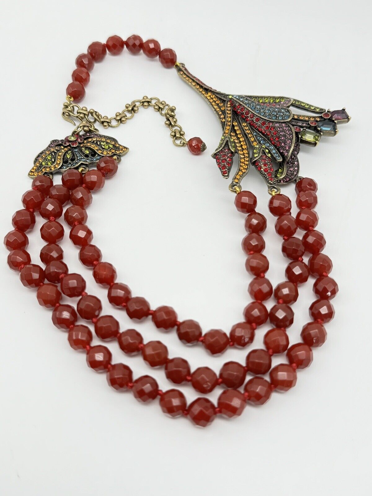 SIGNED HEIDI DAUS Lily Red Bead NECKLACE ESTATE FIND