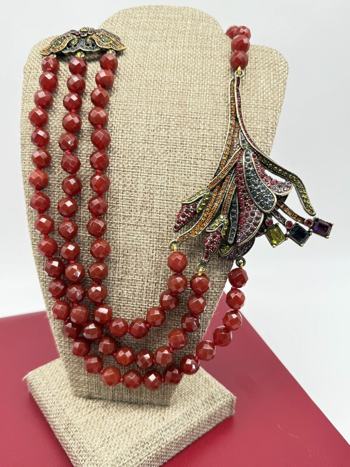 SIGNED HEIDI DAUS Lily Red Bead NECKLACE ESTATE FIND