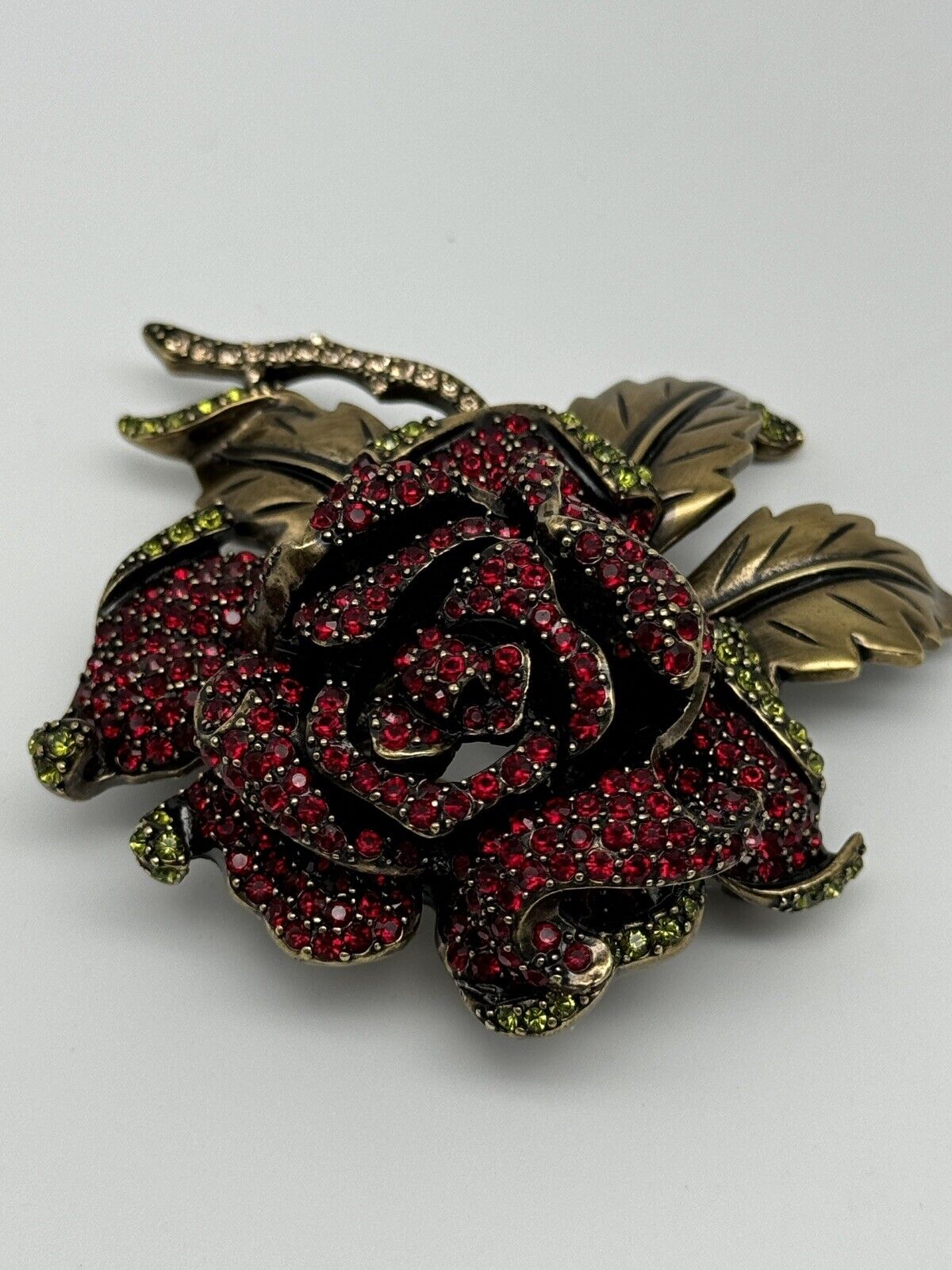 RARE LARGE Heidi Daus Brooch Red Tea Rose Flower Signed Goldtone