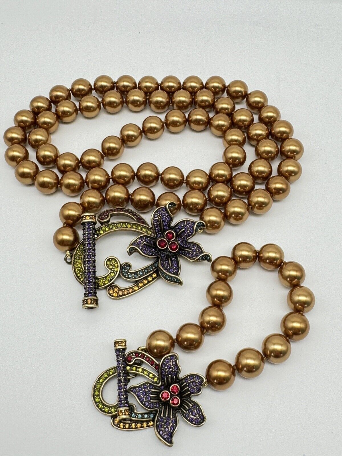 SIGNED HEIDI DAUS Flower Toggle Necklace & Bracelet Set Faux Pearl Rhinestone