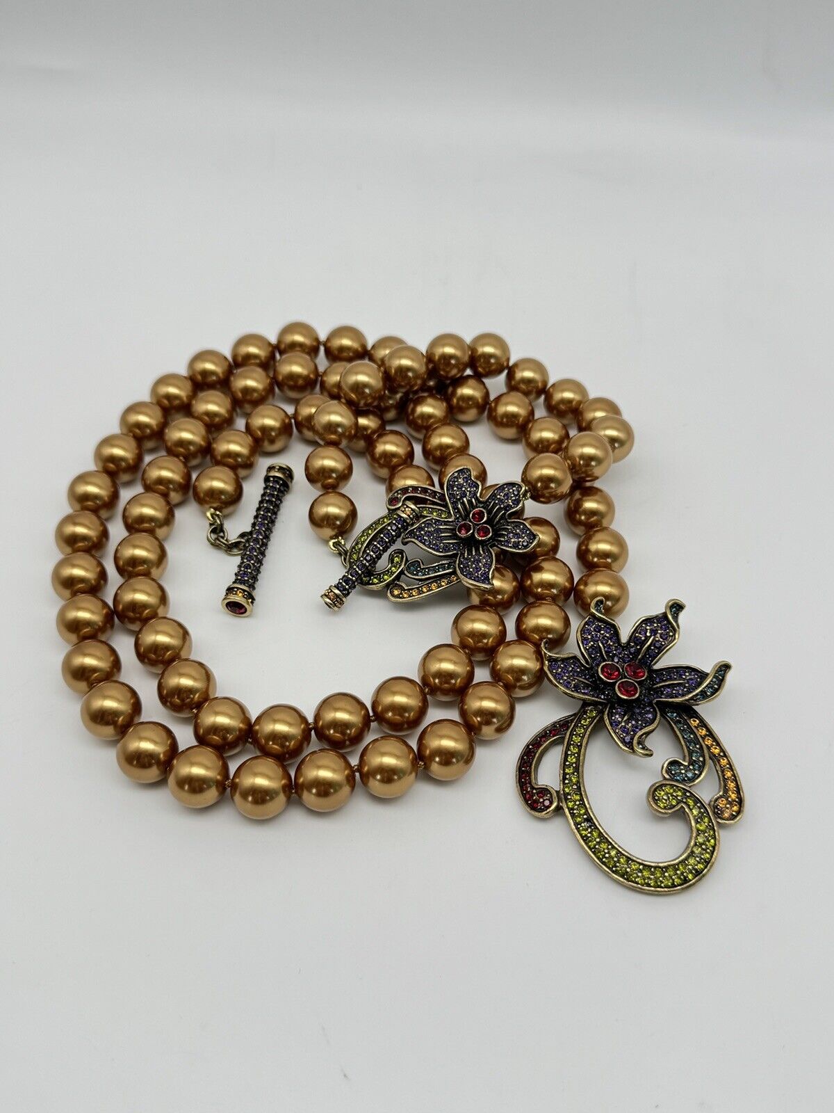 SIGNED HEIDI DAUS Flower Toggle Necklace & Bracelet Set Faux Pearl Rhinestone