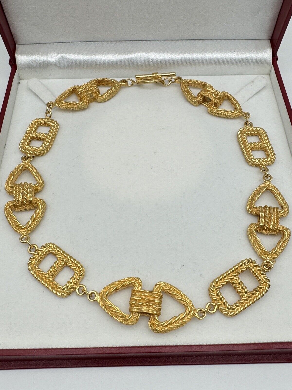 Vintage Goldtone Twisted Rope Link Toggle Collar Necklace STATEMENT PIECE