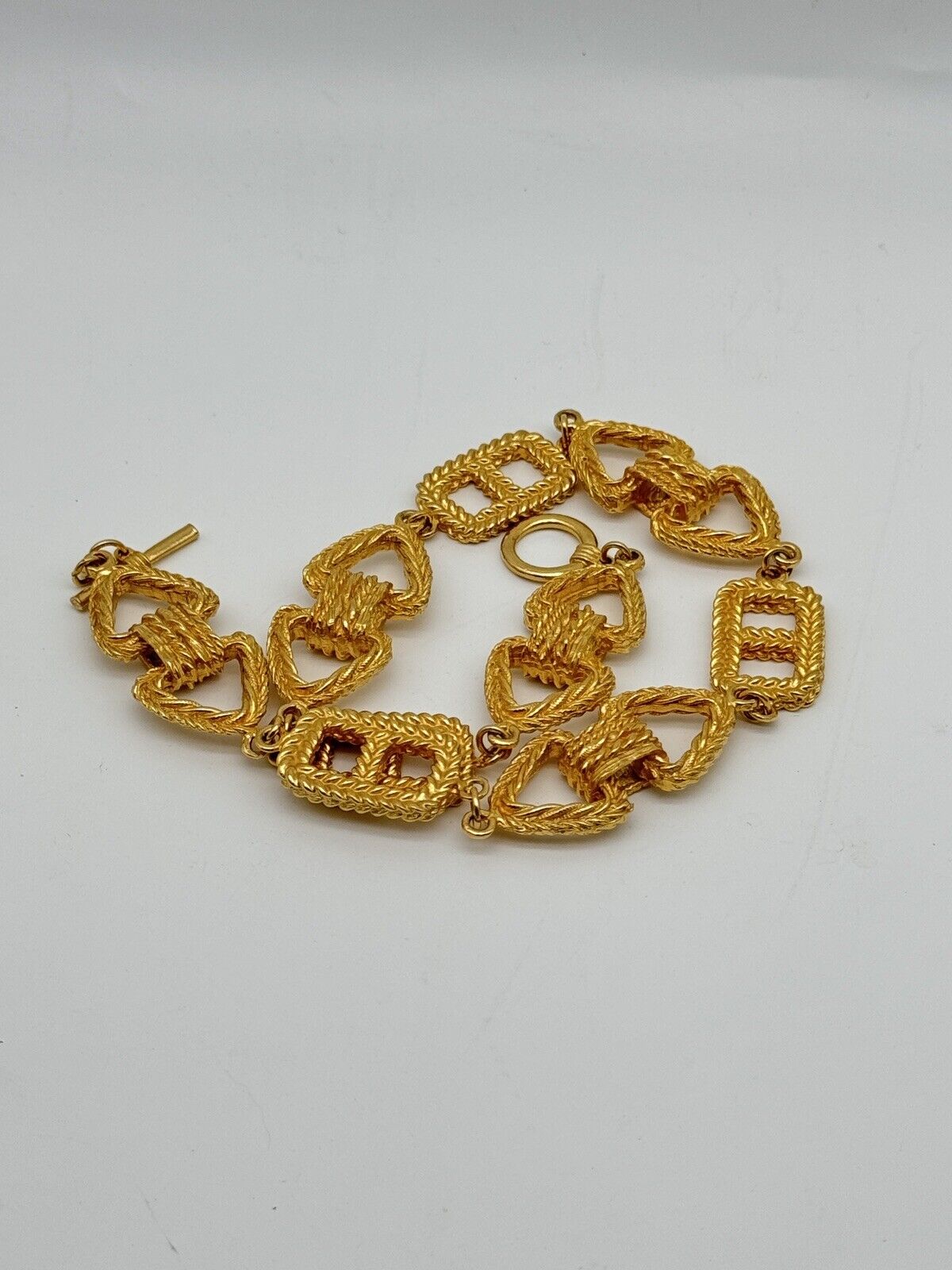 Vintage Goldtone Twisted Rope Link Toggle Collar Necklace STATEMENT PIECE