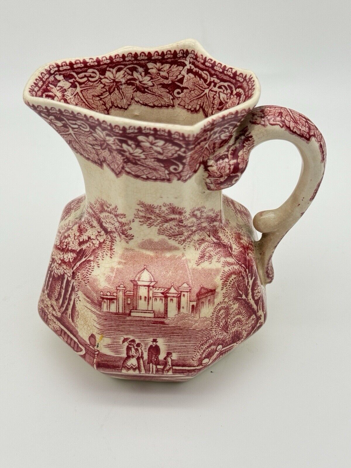 Vtg Masons Vista England Small 4.5x4" Pitcher Creamer Patent Ironstone China Red