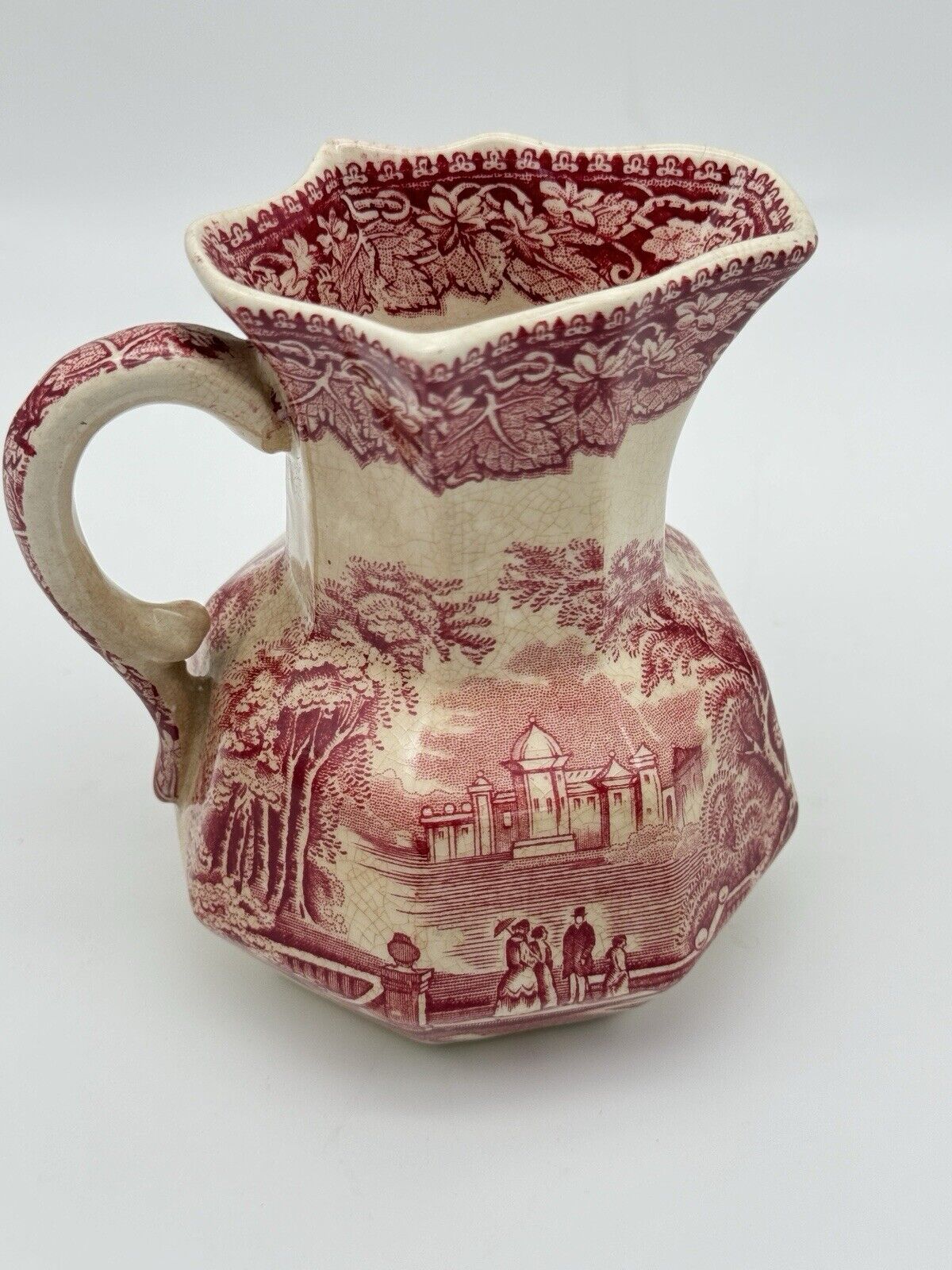 Vtg Masons Vista England Small 4.5x4" Pitcher Creamer Patent Ironstone China Red