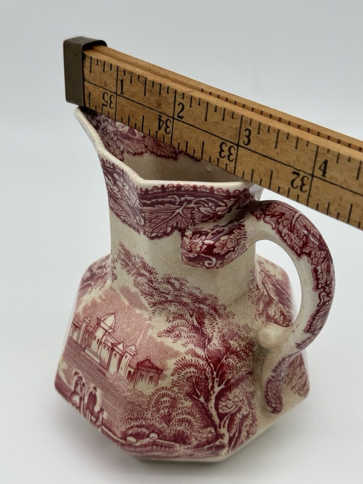 Vtg Masons Vista England Small 4.5x4" Pitcher Creamer Patent Ironstone China Red