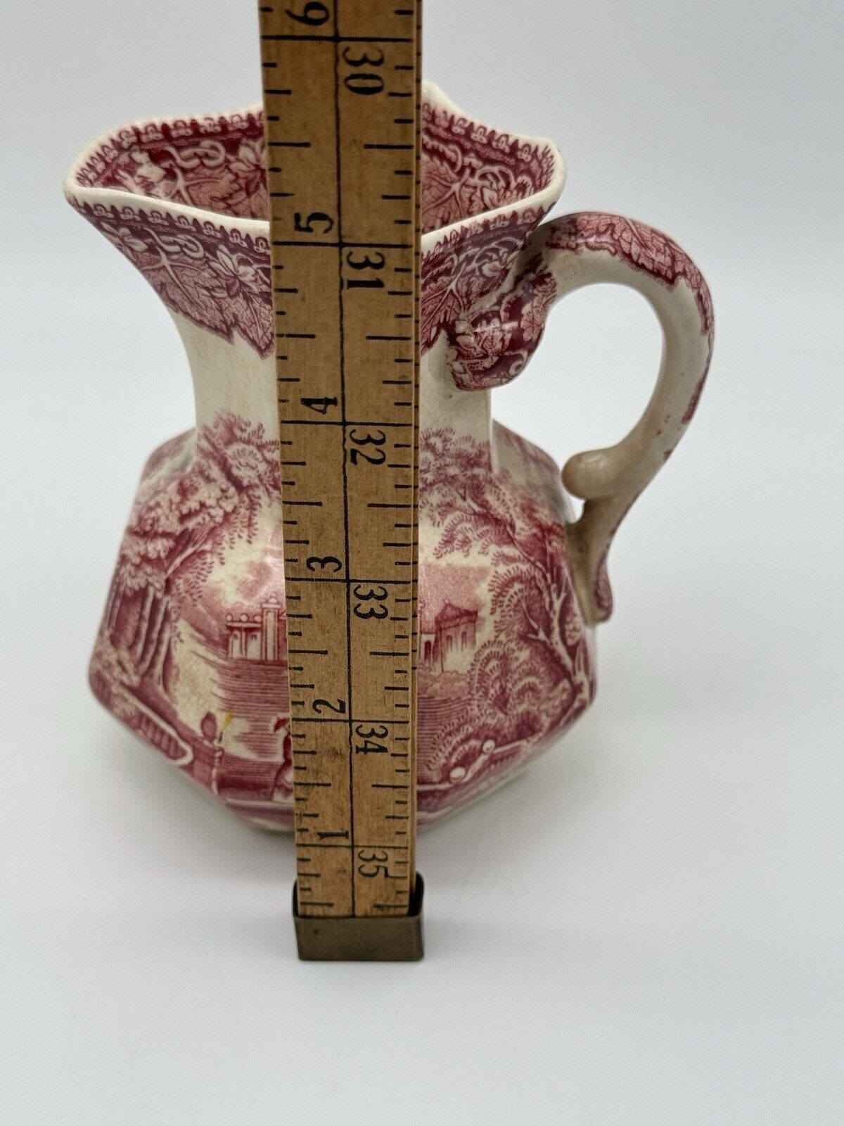 Vtg Masons Vista England Small 4.5x4" Pitcher Creamer Patent Ironstone China Red