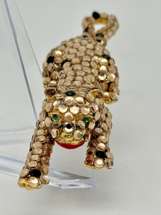 Crystal Jaguar Leopard Brooch Pin Vintage Estate Signed SUZANNE BJONTEGARD