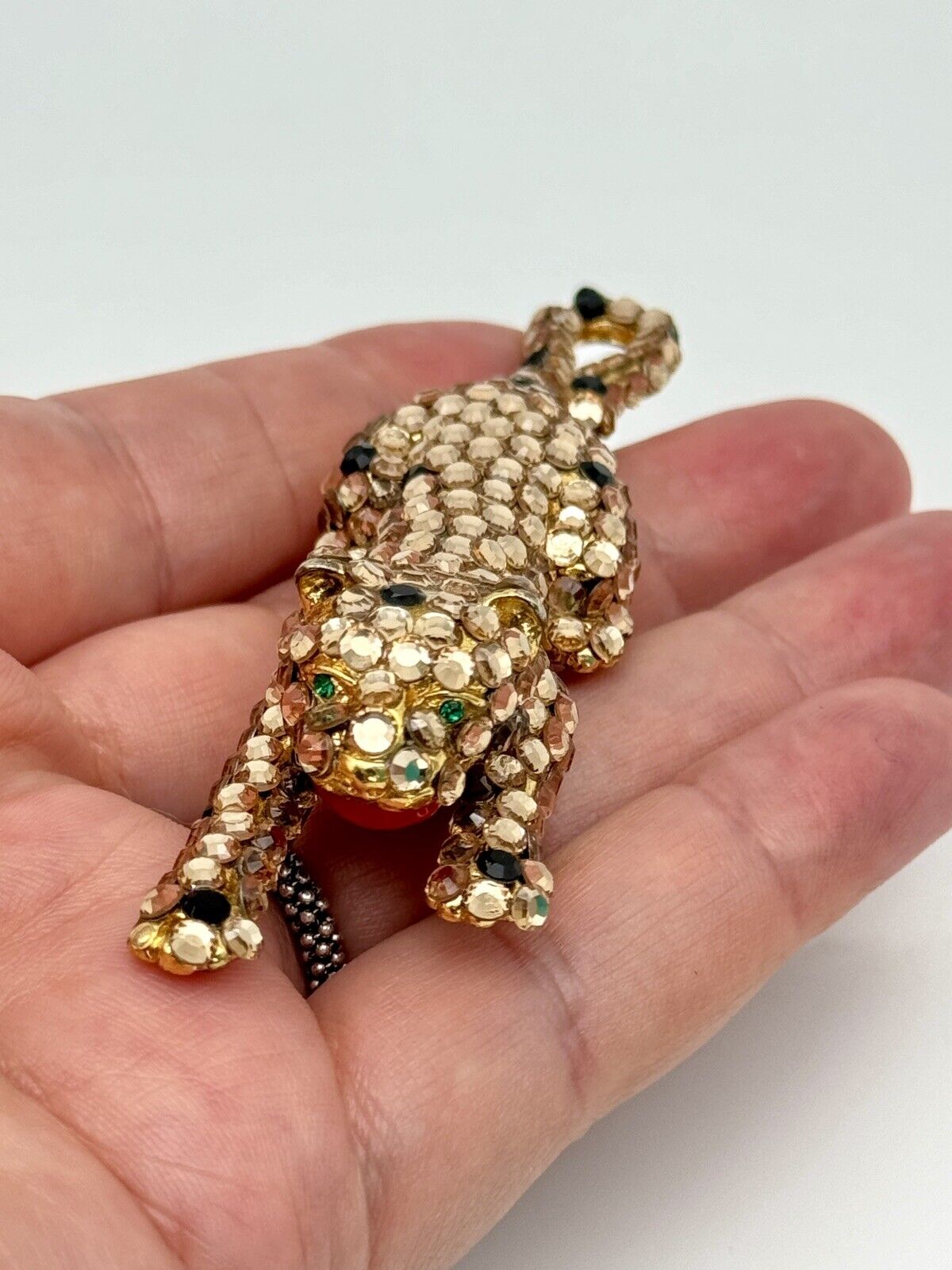 Crystal Jaguar Leopard Brooch Pin Vintage Estate Signed SUZANNE BJONTEGARD