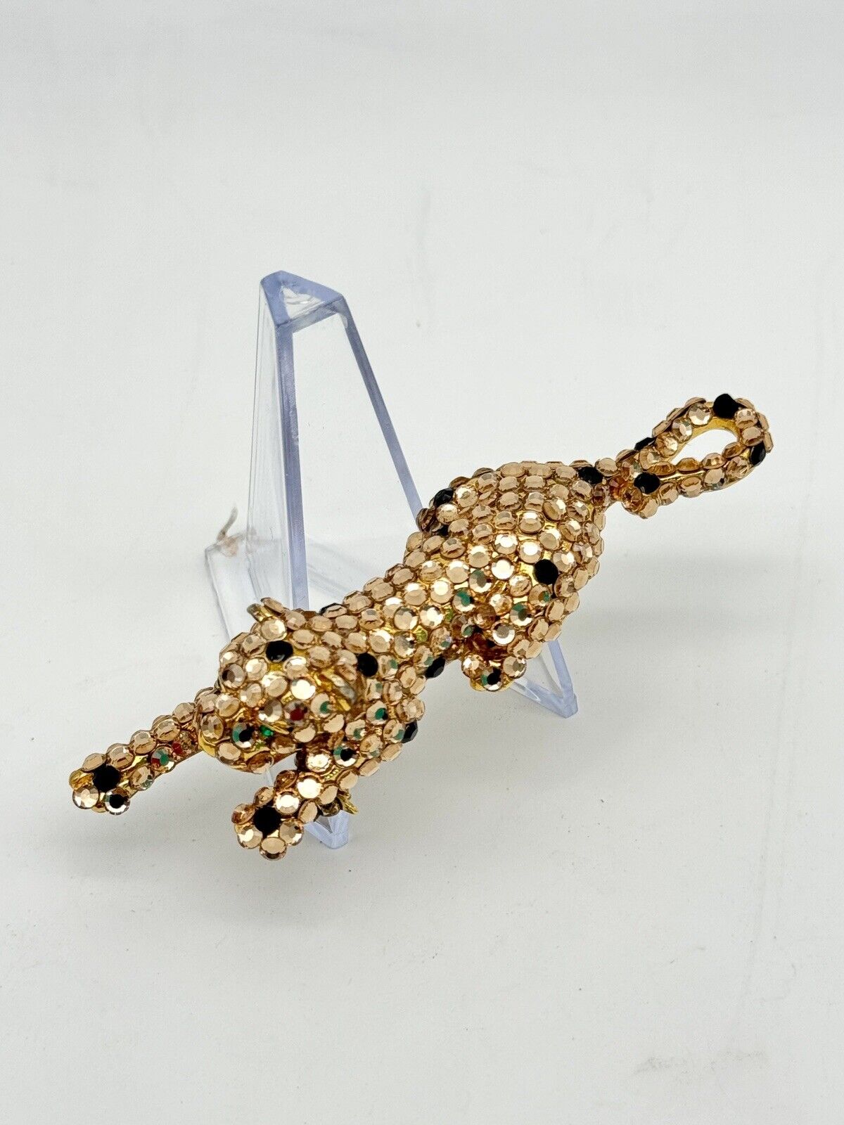 Crystal Jaguar Leopard Brooch Pin Vintage Estate Signed SUZANNE BJONTEGARD