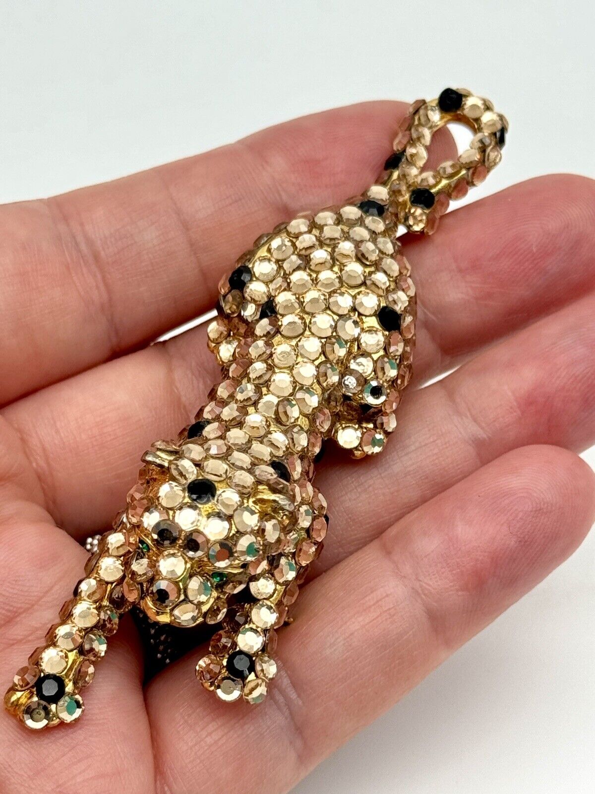 Crystal Jaguar Leopard Brooch Pin Vintage Estate Signed SUZANNE BJONTEGARD