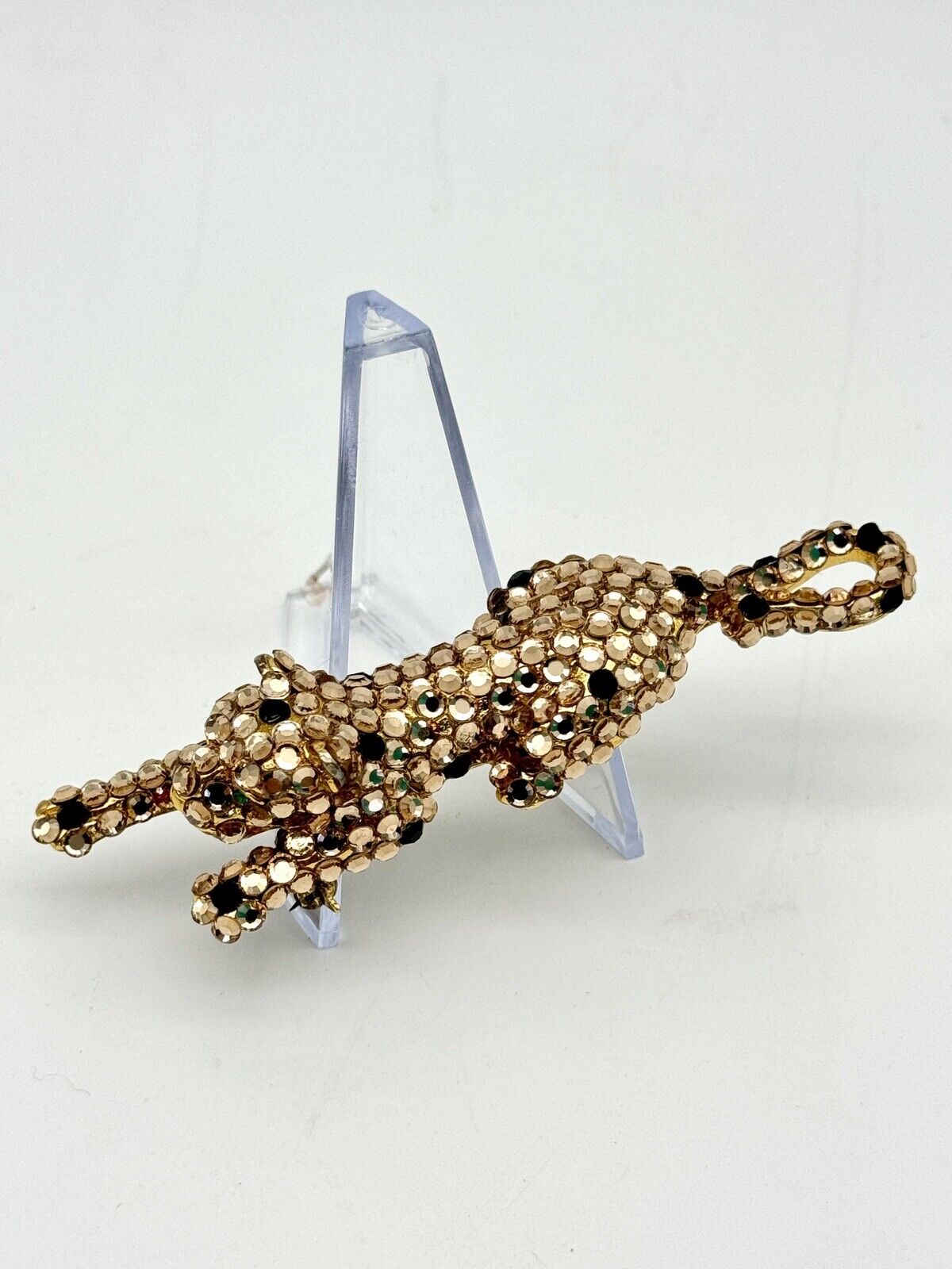 Crystal Jaguar Leopard Brooch Pin Vintage Estate Signed SUZANNE BJONTEGARD