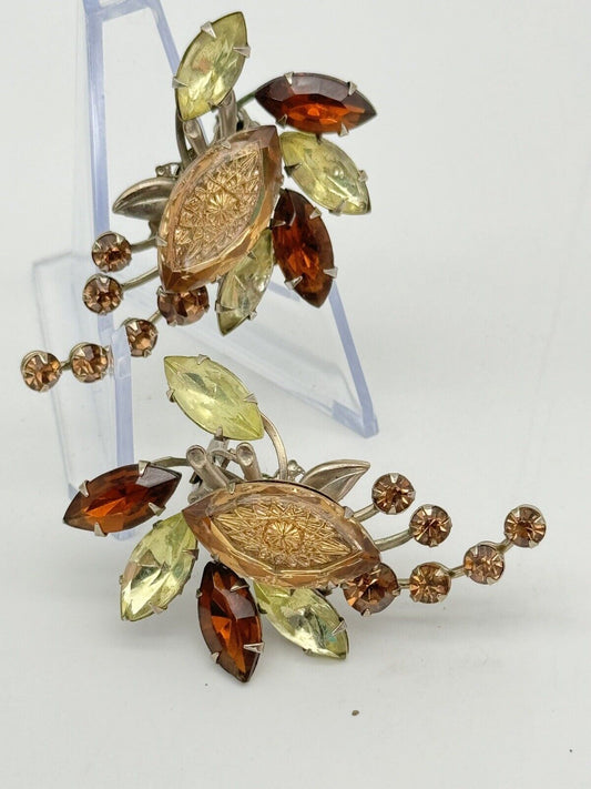 Signed JUDY LEE Large Fall Tone Rhinestone Earrings VINTAGE Estate Find