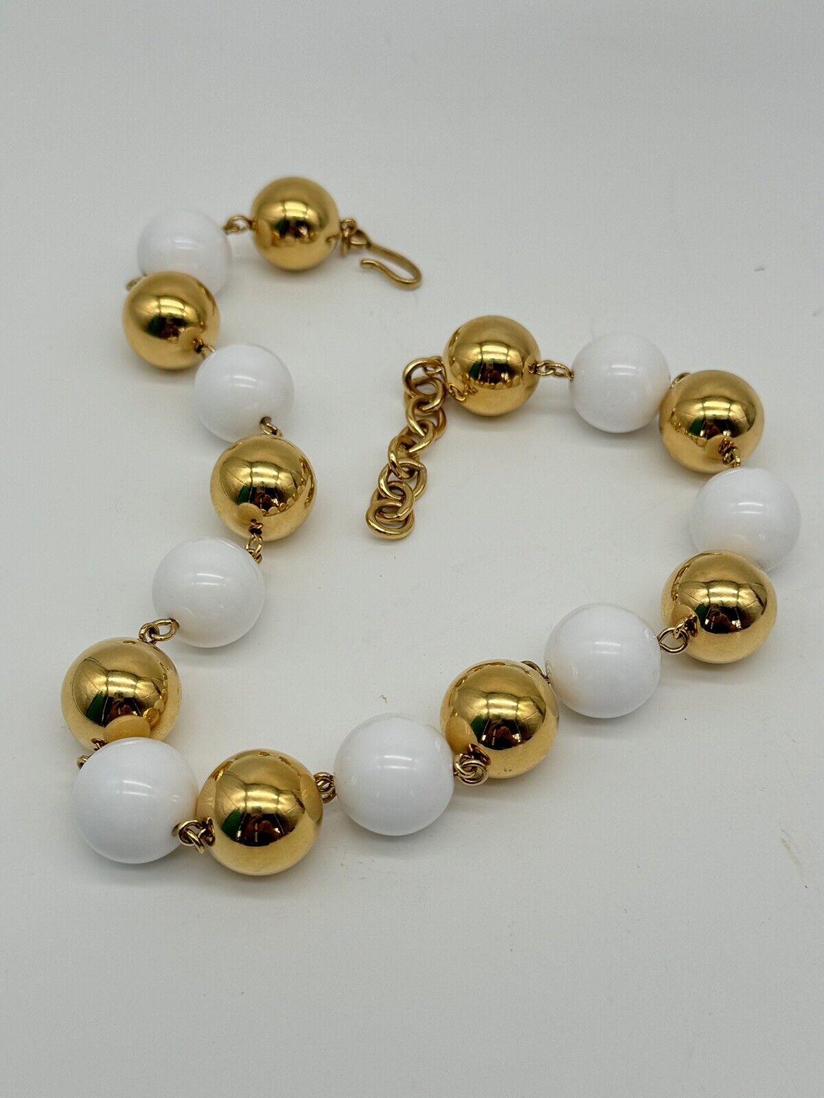 Monet Gold White Bead Necklace 15mm 18-20"