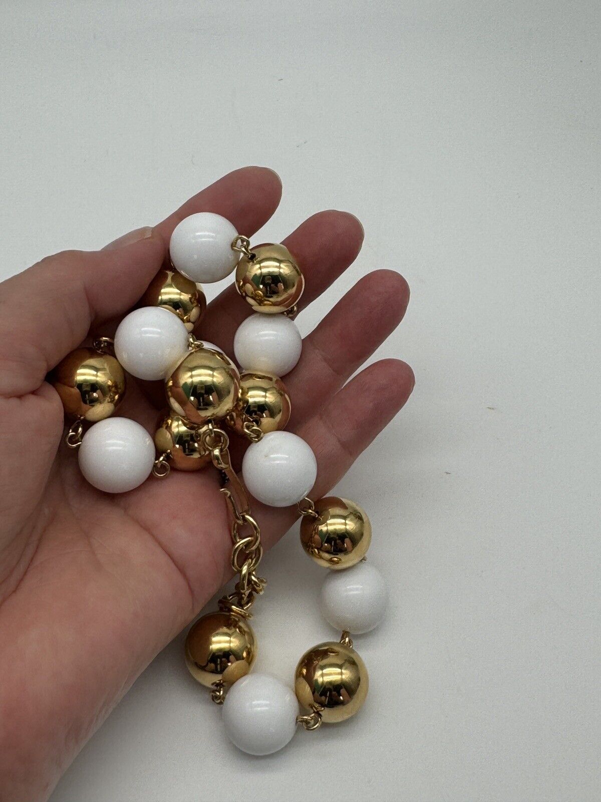 Monet Gold White Bead Necklace 15mm 18-20"