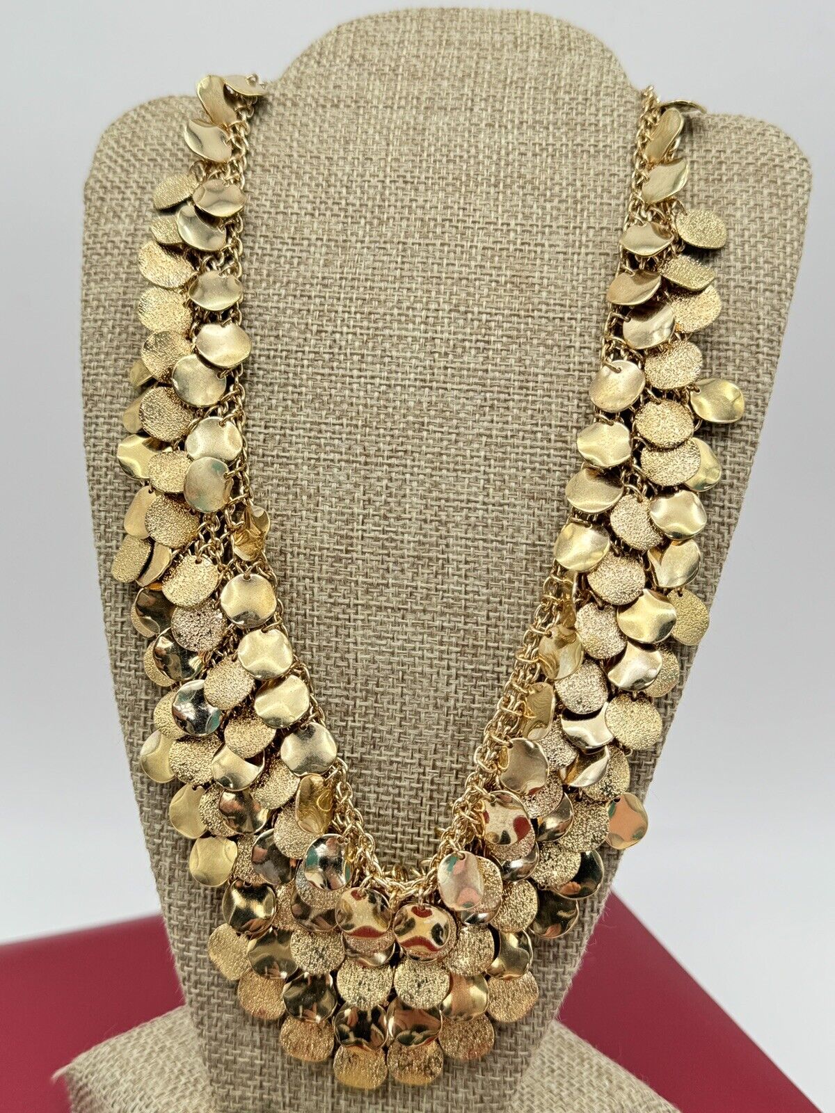 Vintage Fish Scale Goldtone Bib Necklace 18” ESTATE FIND