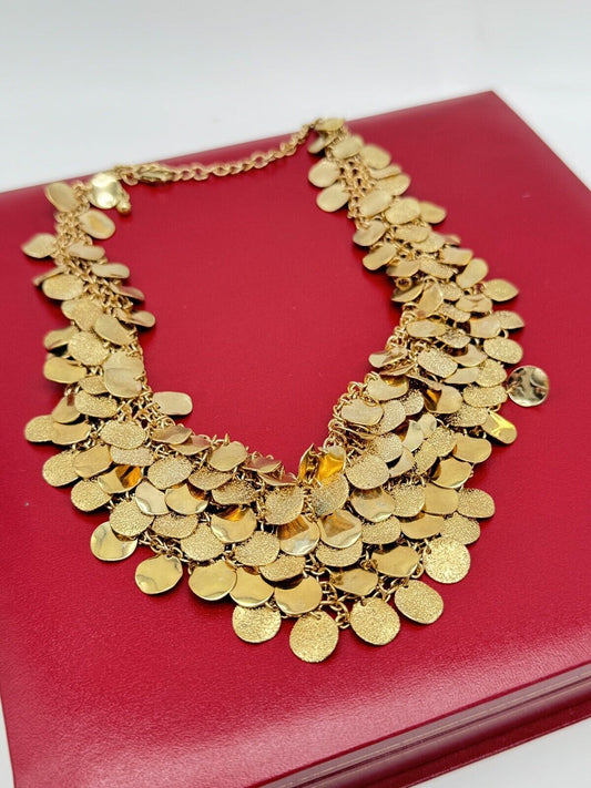 Vintage Fish Scale Goldtone Bib Necklace 18” ESTATE FIND