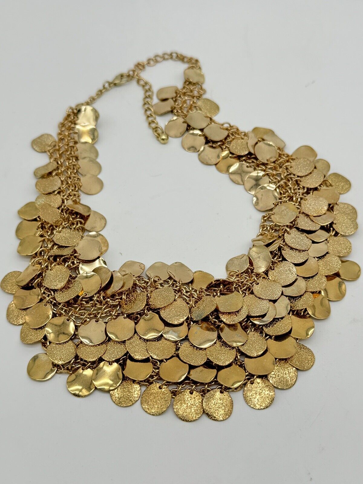 Vintage Fish Scale Goldtone Bib Necklace 18” ESTATE FIND