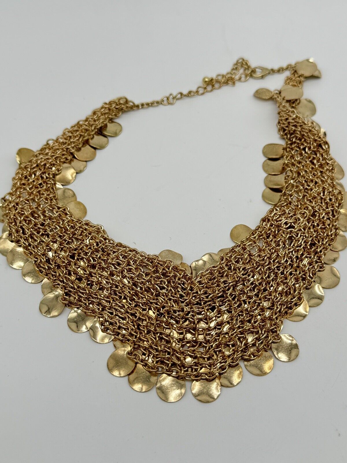 Vintage Fish Scale Goldtone Bib Necklace 18” ESTATE FIND