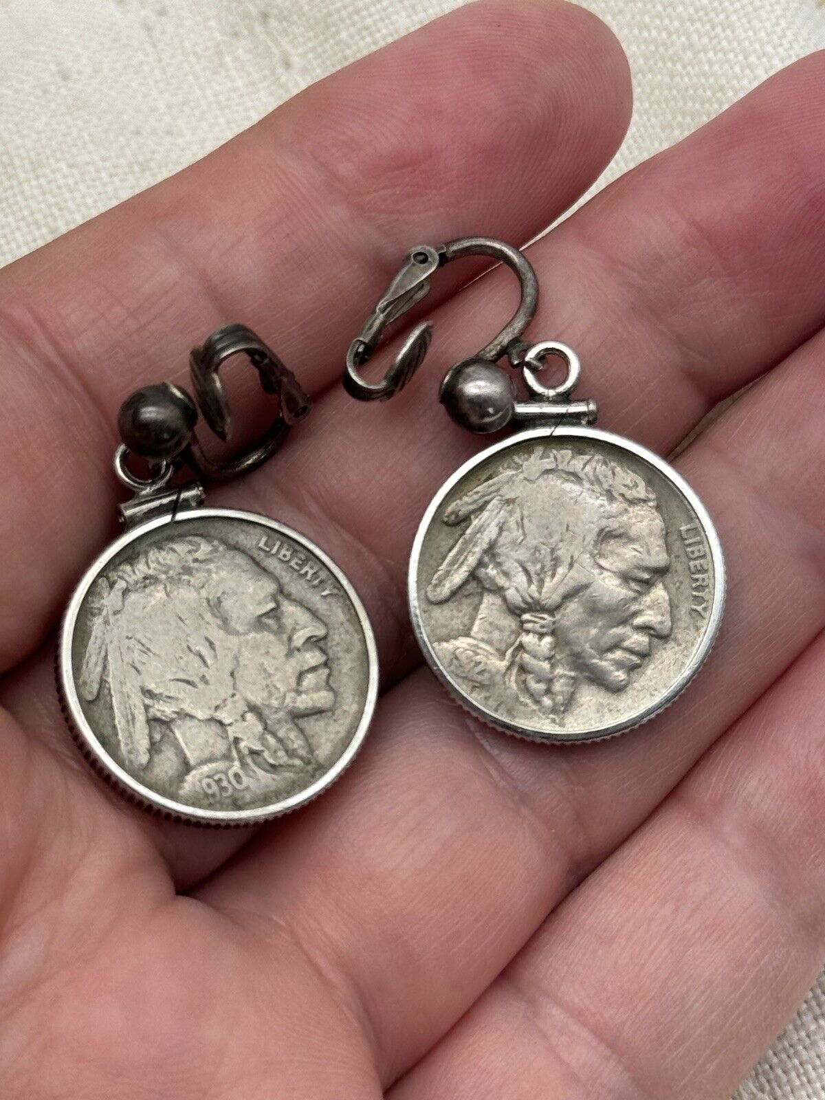 Vintage Buffalo Coin Earrings 1930s Clip-on