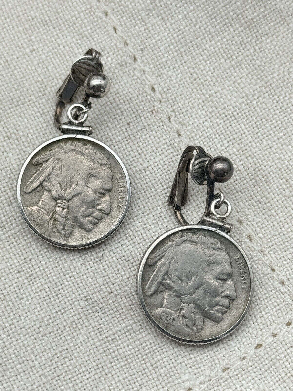 Vintage Buffalo Coin Earrings 1930s Clip-on