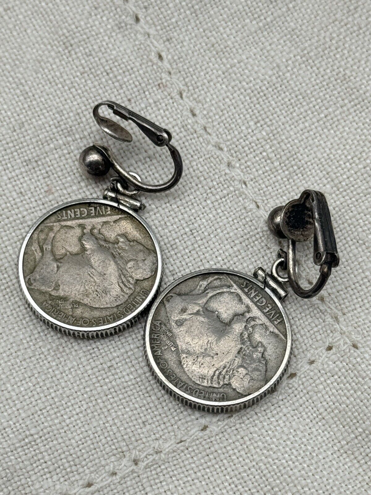 Vintage Buffalo Coin Earrings 1930s Clip-on