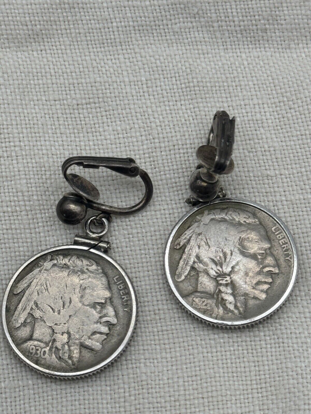 Vintage Buffalo Coin Earrings 1930s Clip-on